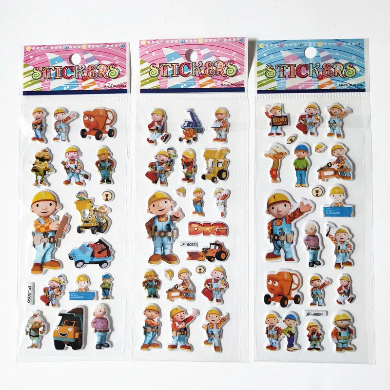 sticker cartoon personnages construction machines texte BIG logo STICKERS enfants jouets bleu orange jaune