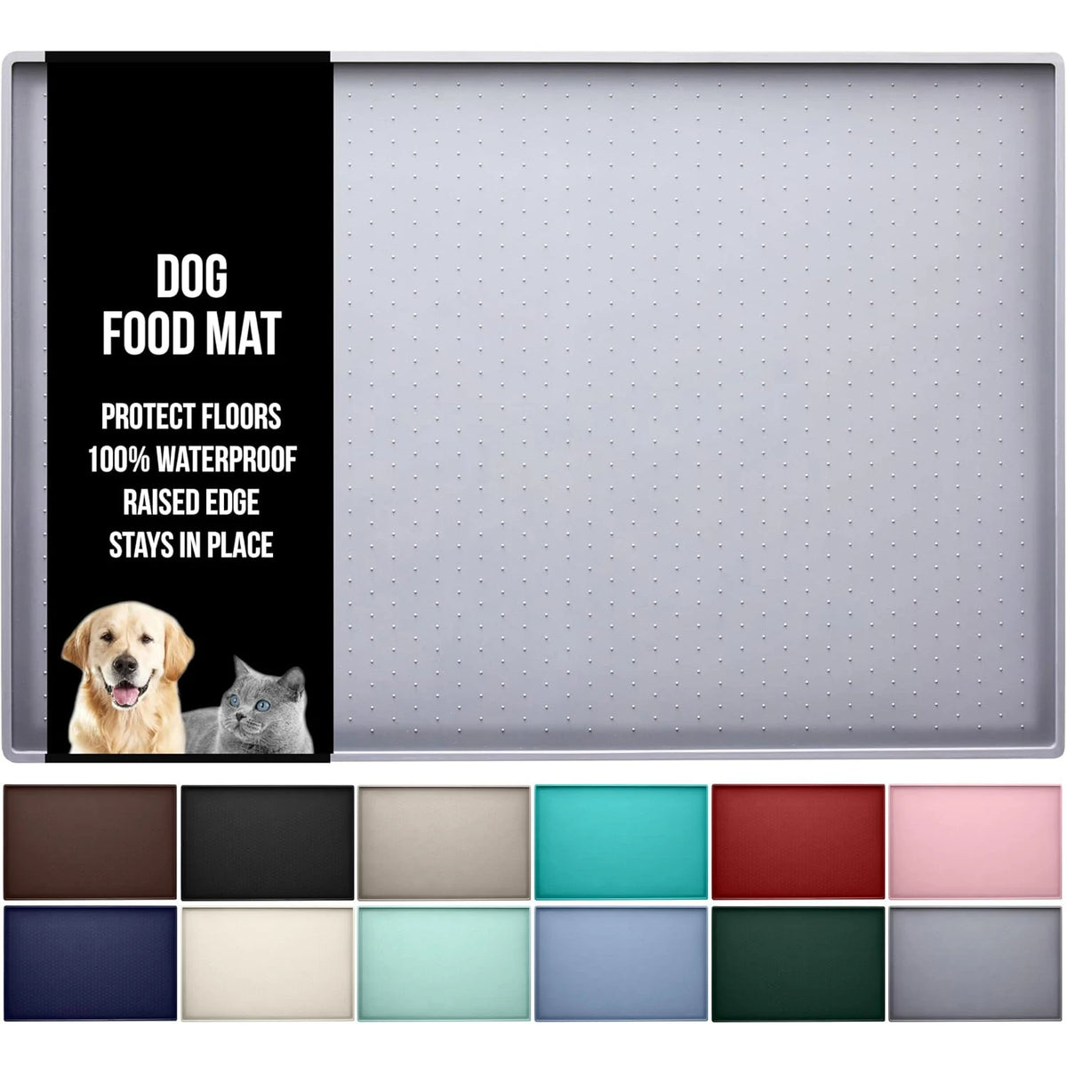 tapis silicone gris nourriture chien chat antidérapant rebord points relief
