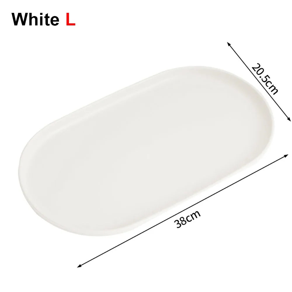 assiettes ovales modernes plastique beige rose blanc dessert vaisselle rangement maison cuisine