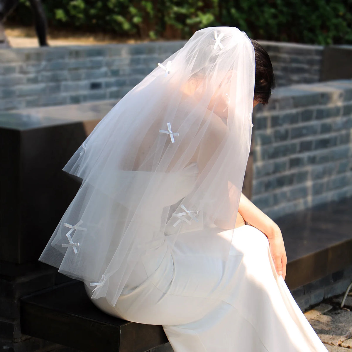 voile mariée blanc papillons classique invisible sophistiqué léger élégant nœuds romantique double couche