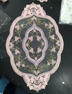 dentelle rose vintage tapis ovale floral brodé transparent romantique table erotique