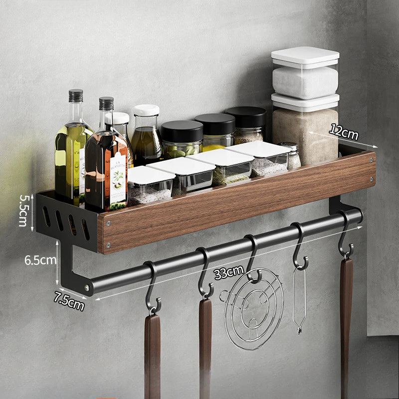 étagère murale bois marron bouteilles condiments huile d'olive moderne vis fixations rechargeable multifonctionnelle