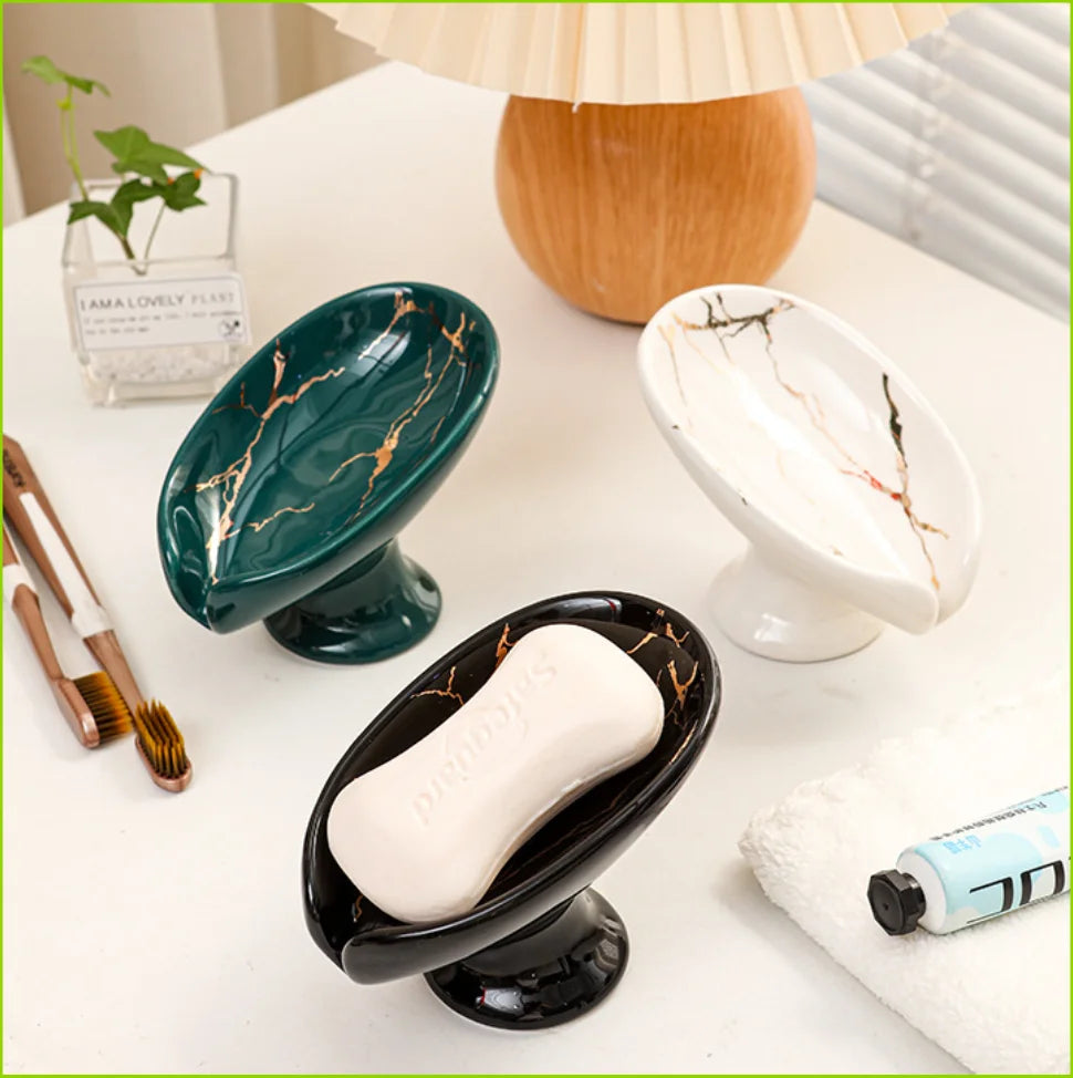 porte savon céramique marbreux moderne blanc vert noir salle bain