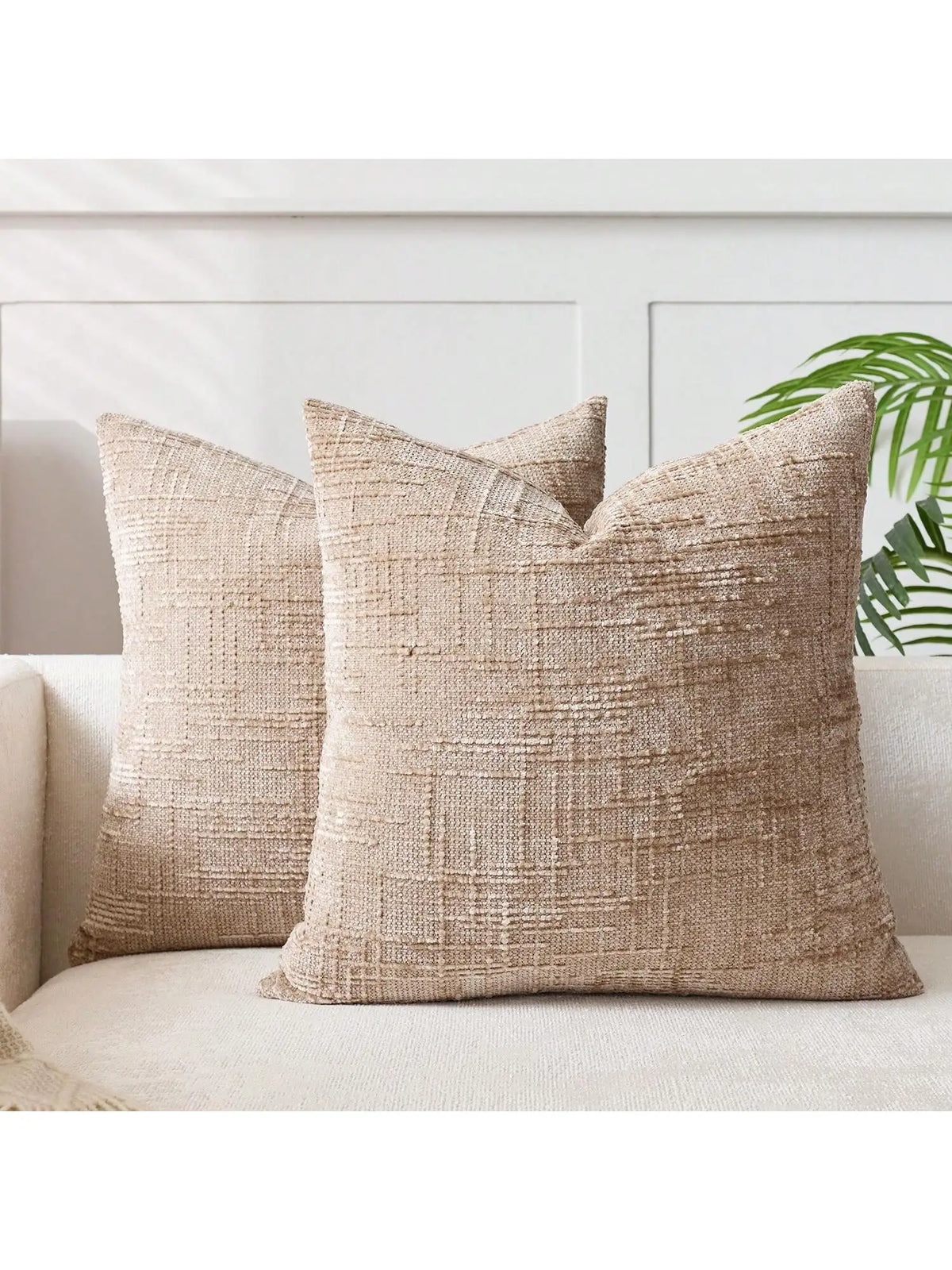 coussin chenille motif géométrique beige moderne 30x50cm machine lavable fixations oreilles