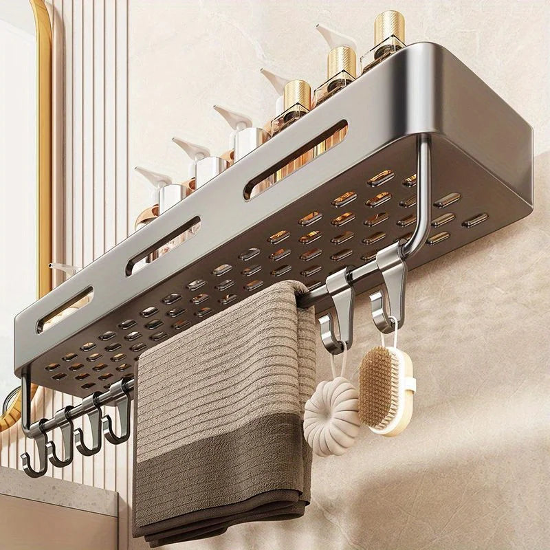 étagère murale gris perforée moderne ventouse salle bain shampoing savon cosmétiques