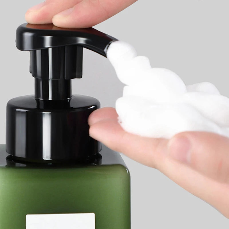 flacon savon liquide 450ml vert foncé contemporain pompe rechargeable bouteille salle bain mousse blanche
