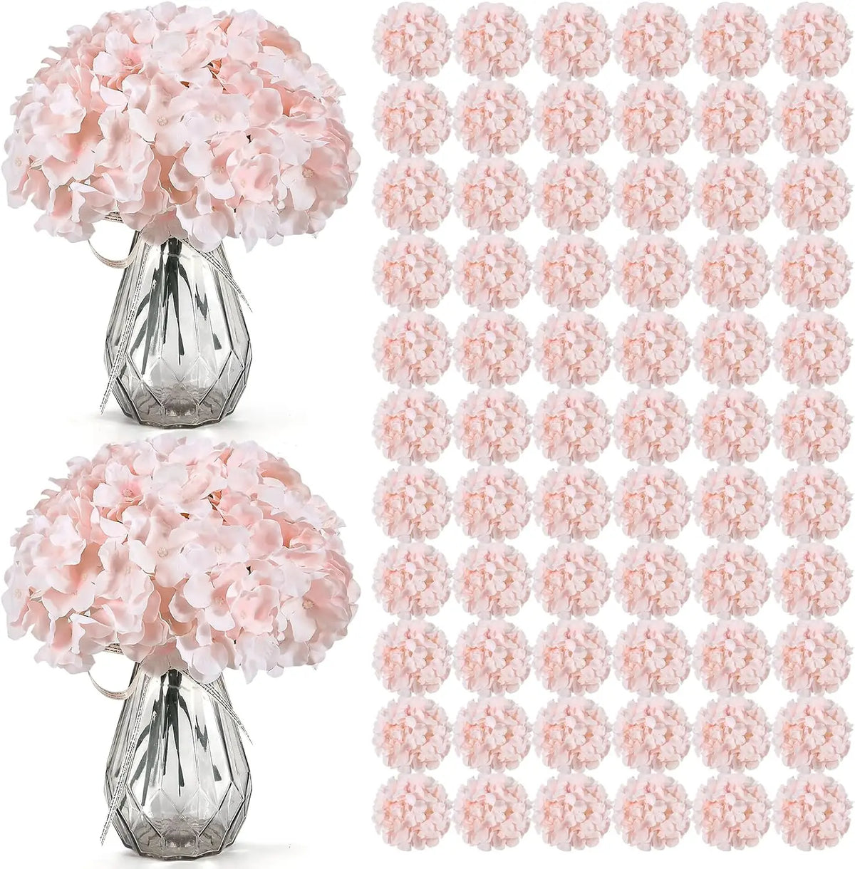 décoration intérieure moderne bouquet artificiels hortensias blanc soie 50 tiges vase translucide