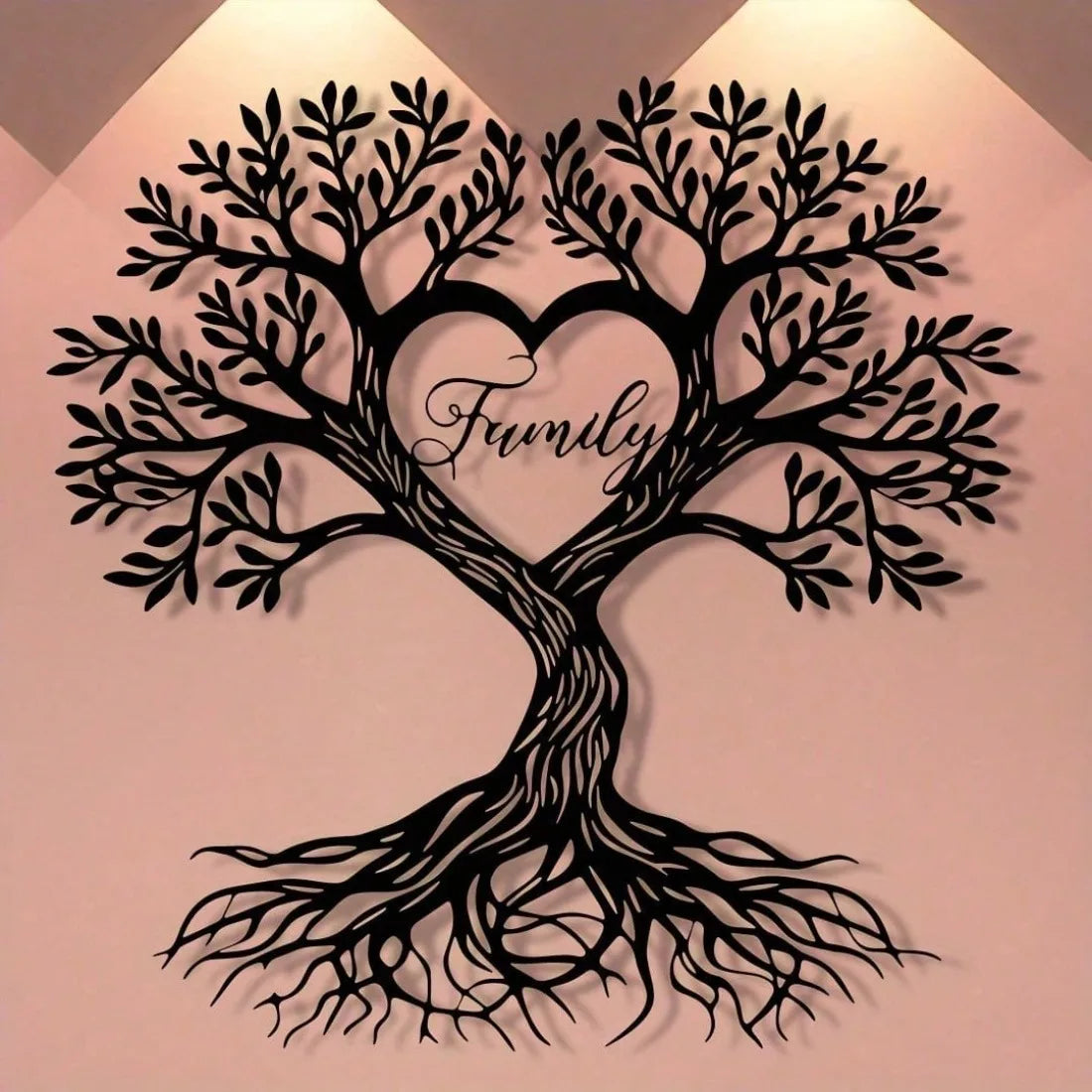 sculpture arbre noir racines feuilles cœur famille moderne artisanalintérieur decoration