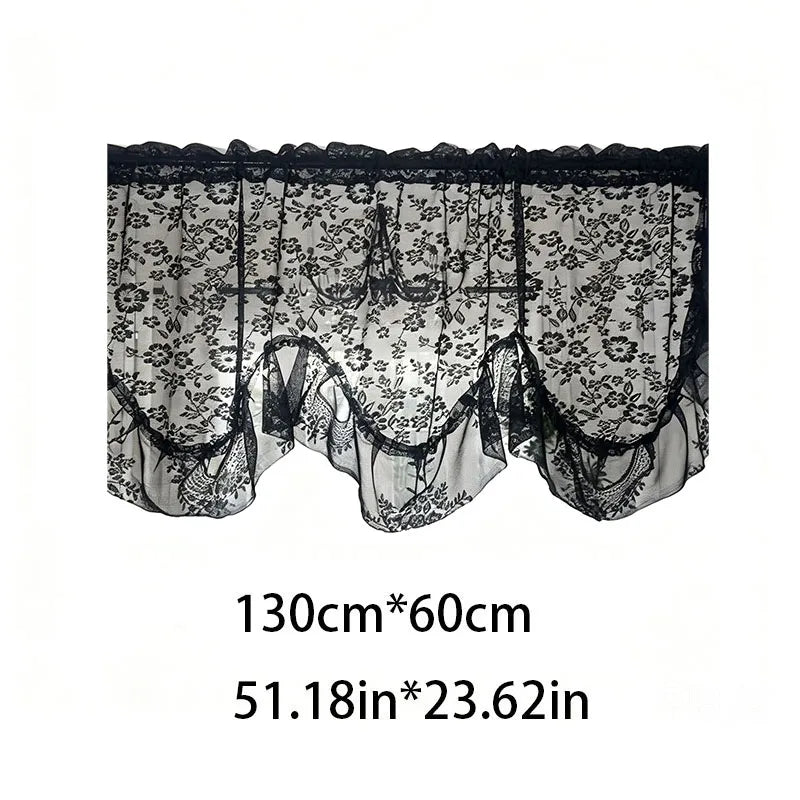 rideau floral transparent noir blanc classique dentelle brodée 130cmx60cm