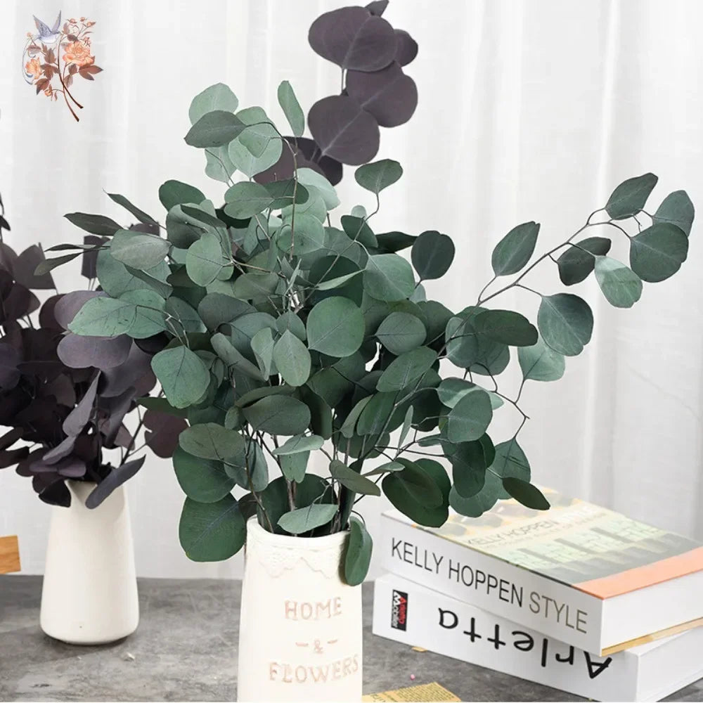 bouquet feuilles eucalyptus conservées 100g fleurs séchées naturelles verte violette ornement intérieur moderne minimaliste