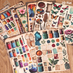 autocollants vintage multicolores floral adhésifs scrapbooking papier fleurs papillons étiquettes pinceaux peinture palette
