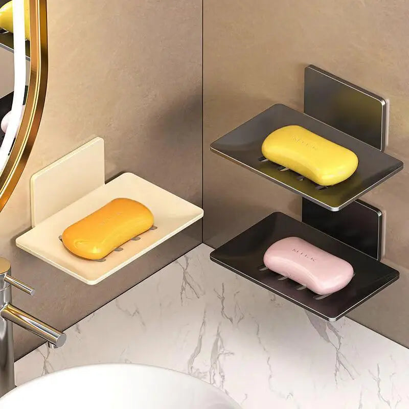 support savon mural adhésif moderne noir blanc jaune rose mat salle bain douche évier