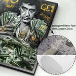 toile d'art portrait argent vert noir texte motivation contemporain réaliste billets banque