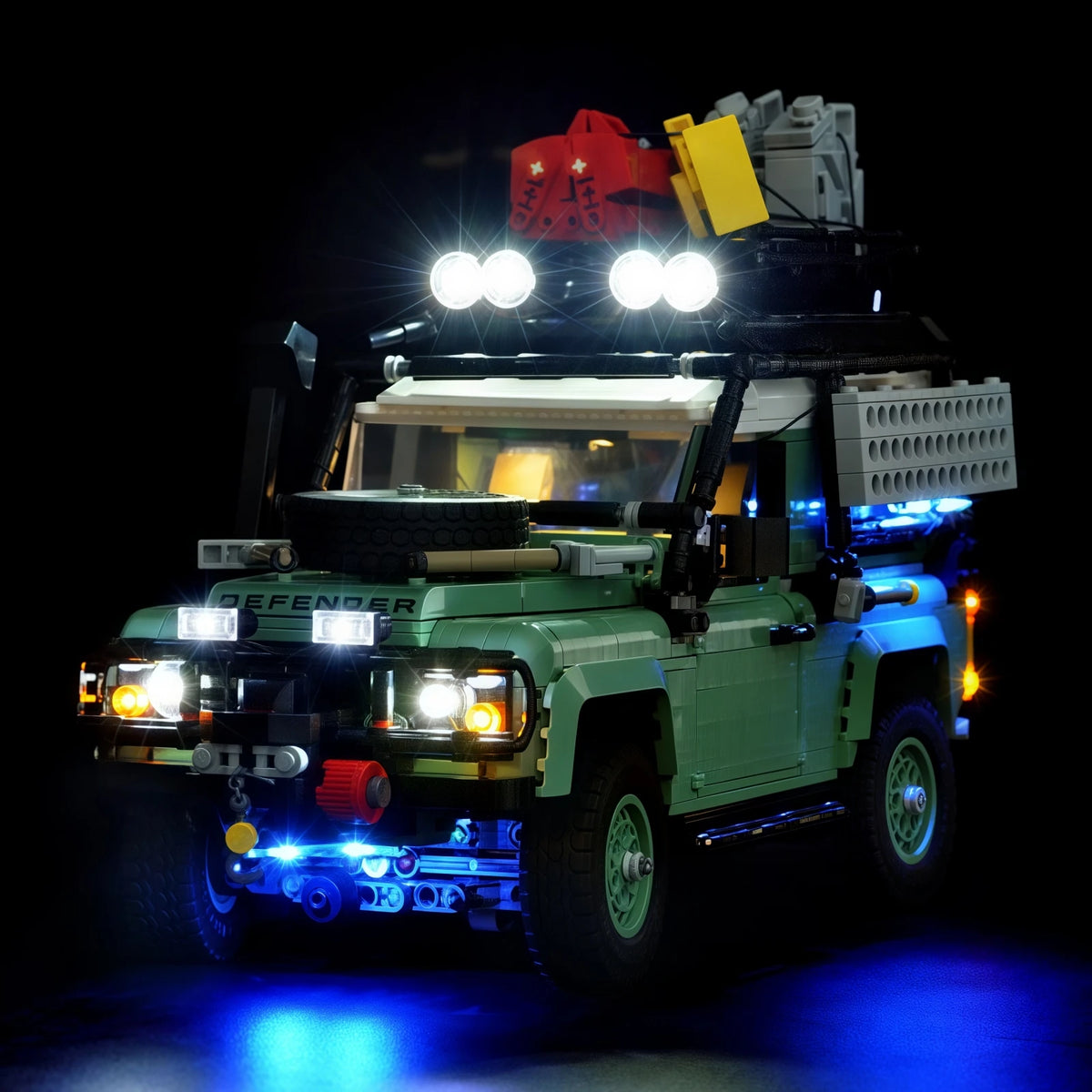 voiture lego defender vert texture lego classique led lumineuse grille taille dimension transparente