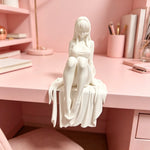 statue décorative femme assise 3d anime manga blanc rose élégante amusante