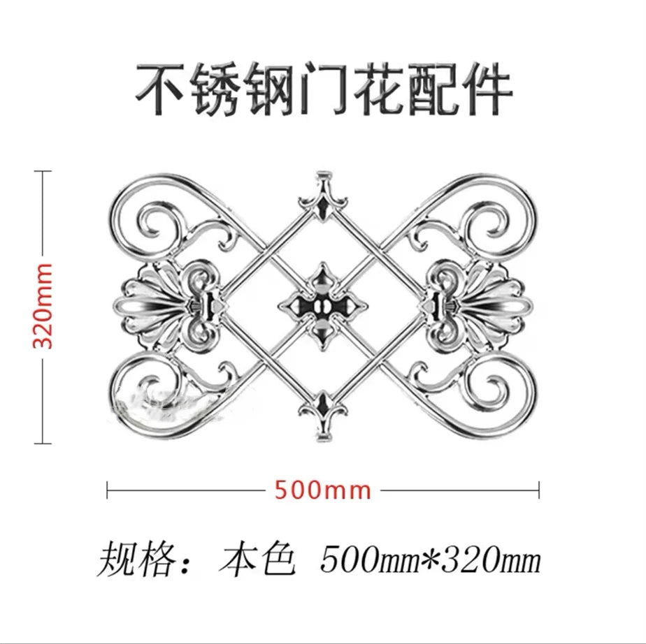 ornement métallique doré floral art nouveau baroque fixations invisiblesextérieur maison deco porte fleuri geometrique