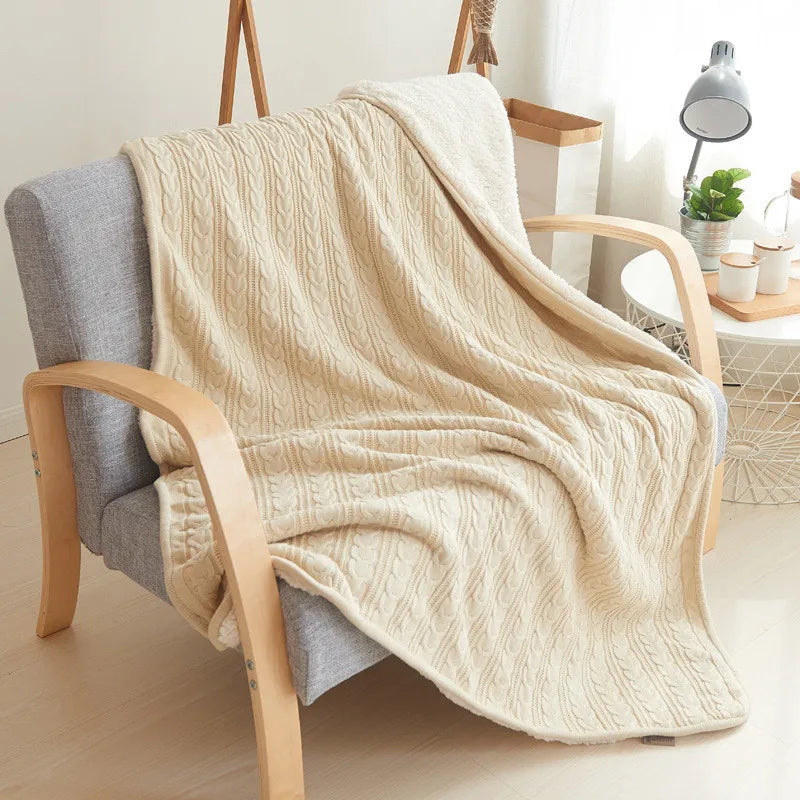 couverture tricotée torsadée coton gris beige moderne hiver voyage maison