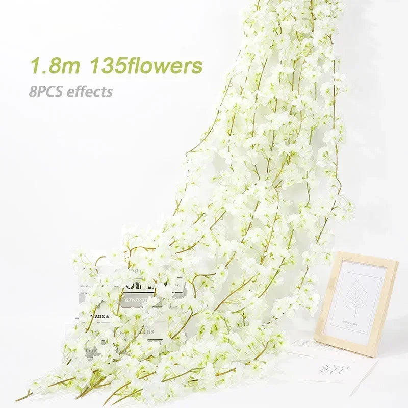 guirlande fleurs artificielles cerises mariage décoration romantique intérieur rose blanc