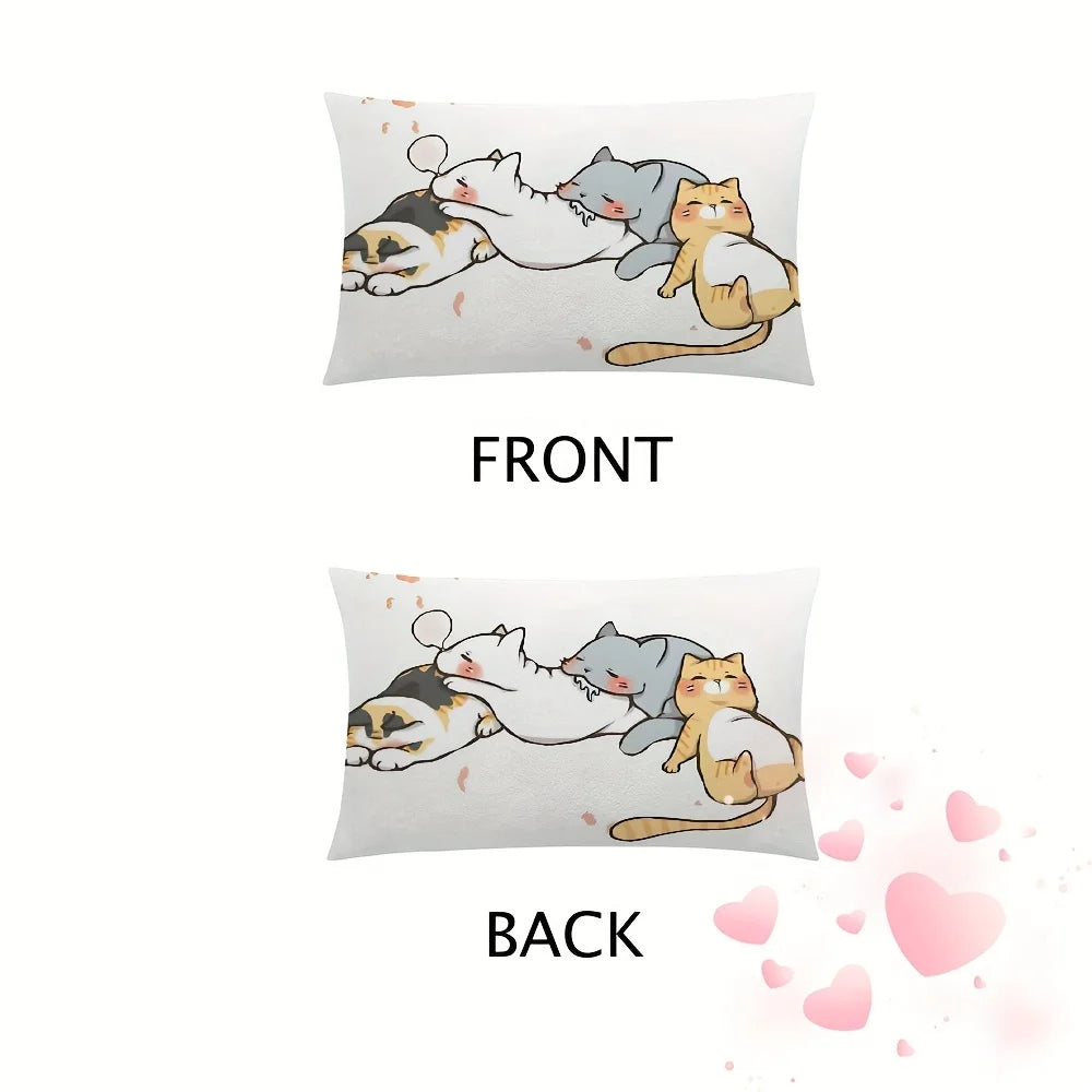 taies d'oreiller dessin animé chats colorés blancs kawaii maison polyester peachskin jacquard illustration confortables