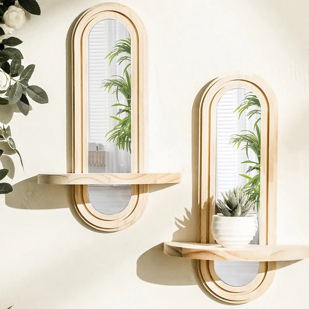 étagère murale moderne miroir bois naturel minimaliste vis fixations pots fleursDecorationintérieur