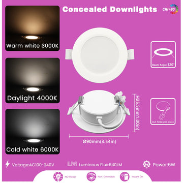 lampe encastrable led tubulaire blanc moderne 6w 24w 3000k 4000k 6000k vis fixe