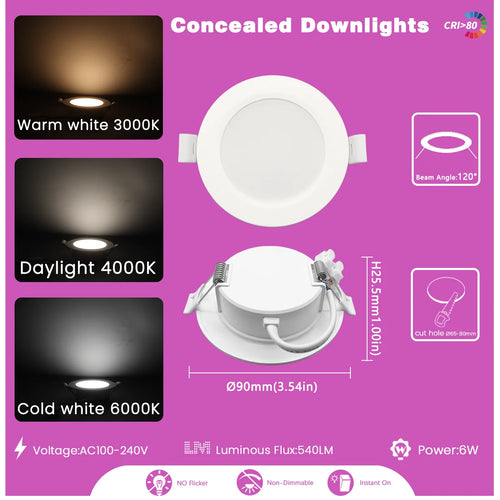 lampe encastrable led tubulaire blanc moderne 6w 24w 3000k 4000k 6000k vis fixe