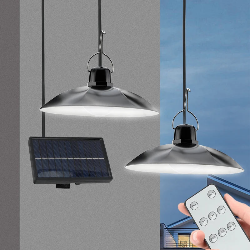 lampe solaire suspendue moderne noire télécommande panneau solaire ip65