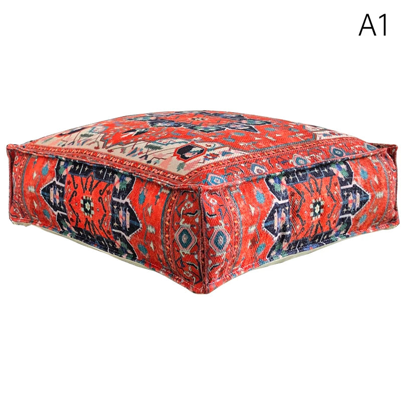 coussin sol orange bleu ethnique motifs floraux traditionnels carreaux coton polyester