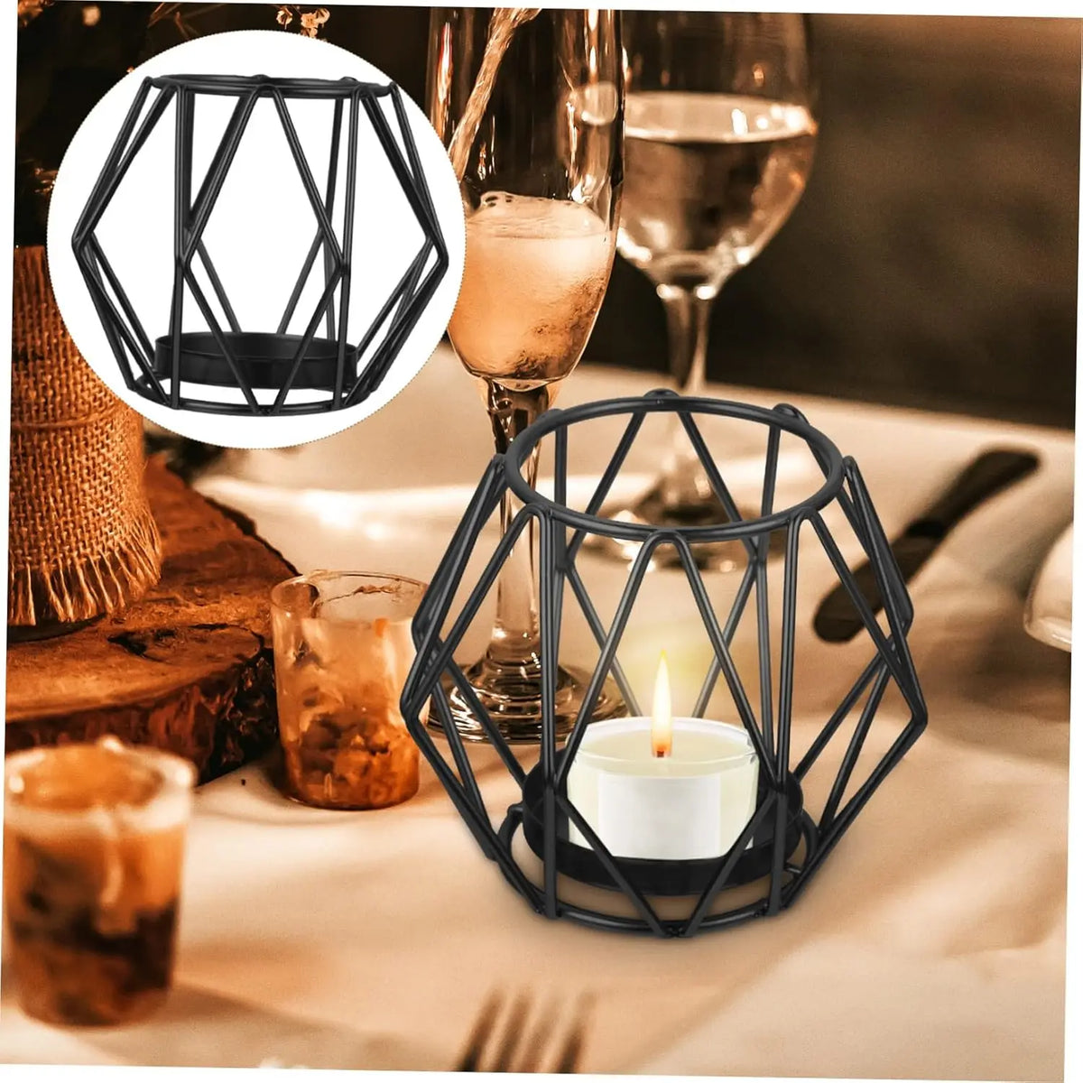 support bougie pilier structure métallique treillis géométrique moderne noir or décoration intérieure table centro