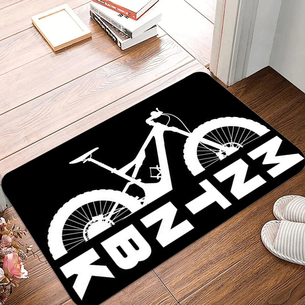 tapis sol moderne motif vélo texte ride mtb downhill noir blanc