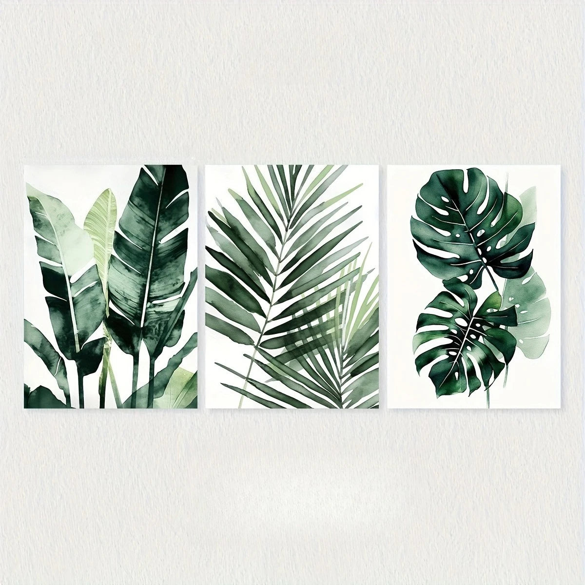 toiles impression vertes feuilles tropicales moderne minimaliste cadres bois salon décoration