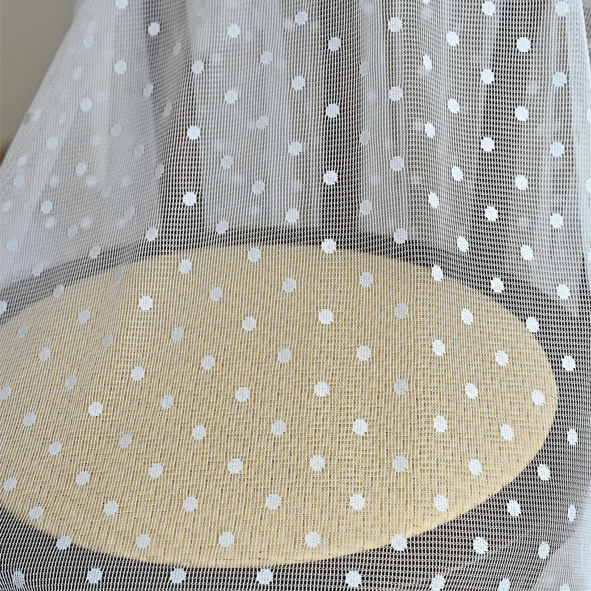 rideau blanc pois transparent classique polyester coton salon chambre deux panneaux