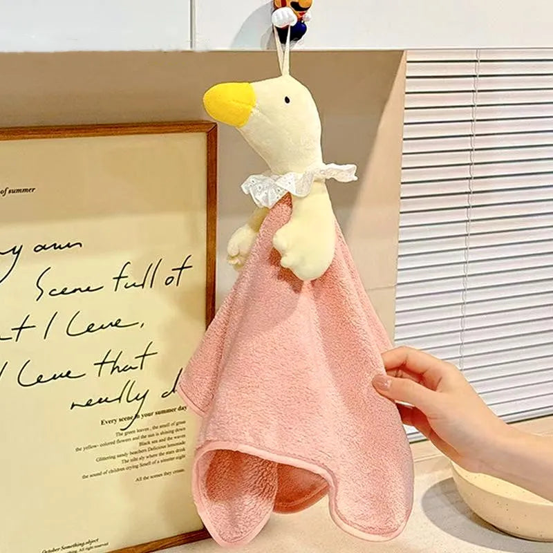 serviette moelleuse canard peluche rose jaune mignonne cuisine salle bain accrochable