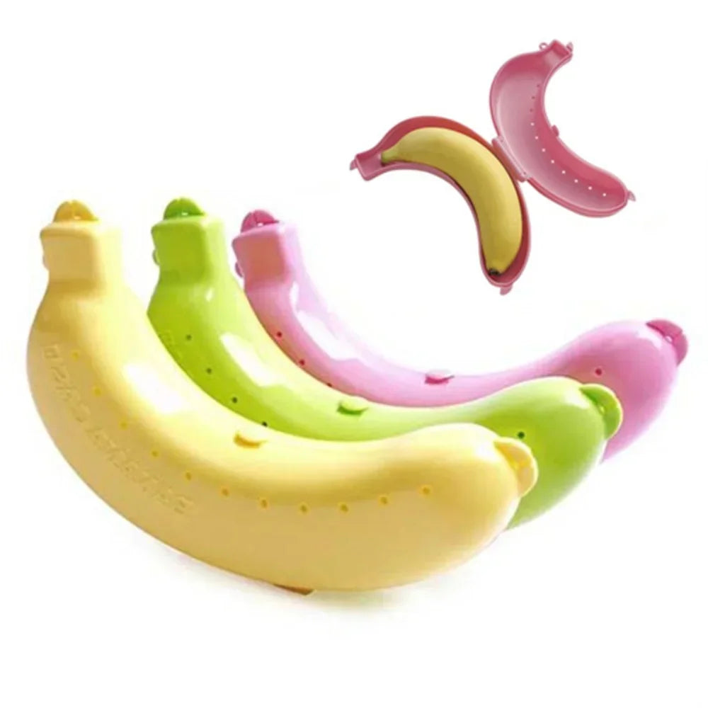 boîte rangement porte banane clips moderne imprimé bananes couleurs vert jaune rose