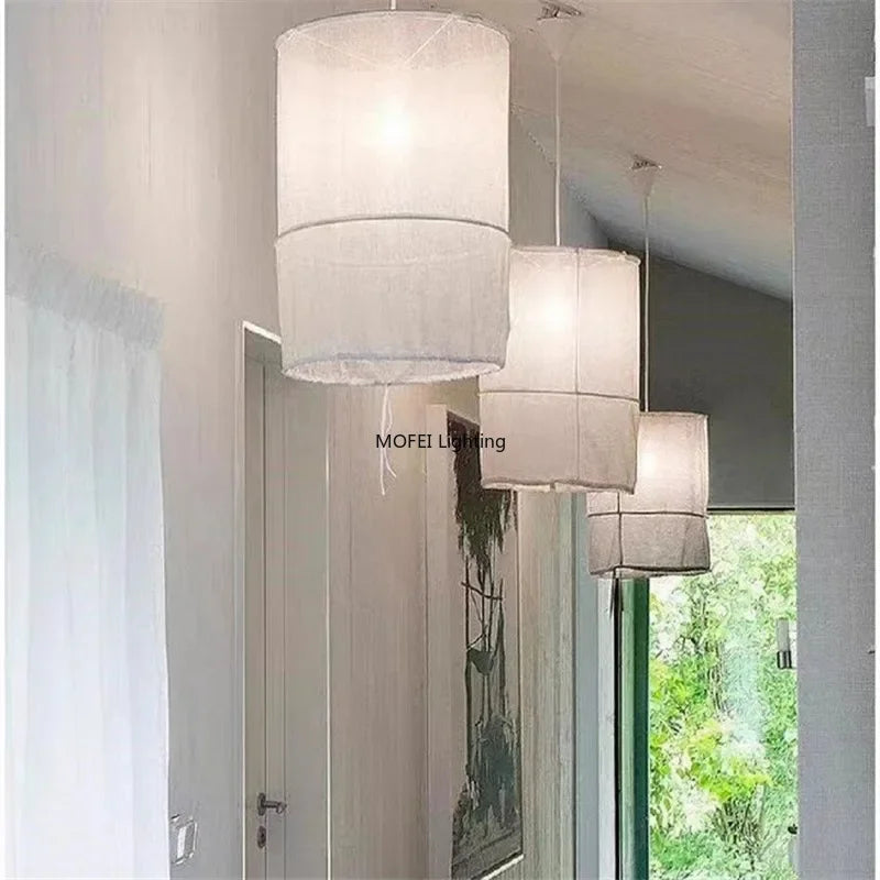 suspension lumineuse moderne blanc tissu fin opacité câble suspendu led 3000k 6000k