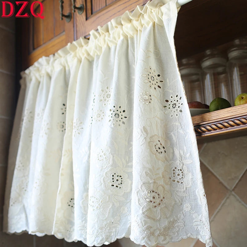 rideau coton brodé fleur dentelle blanc classique opacité inclusion decoration vintage