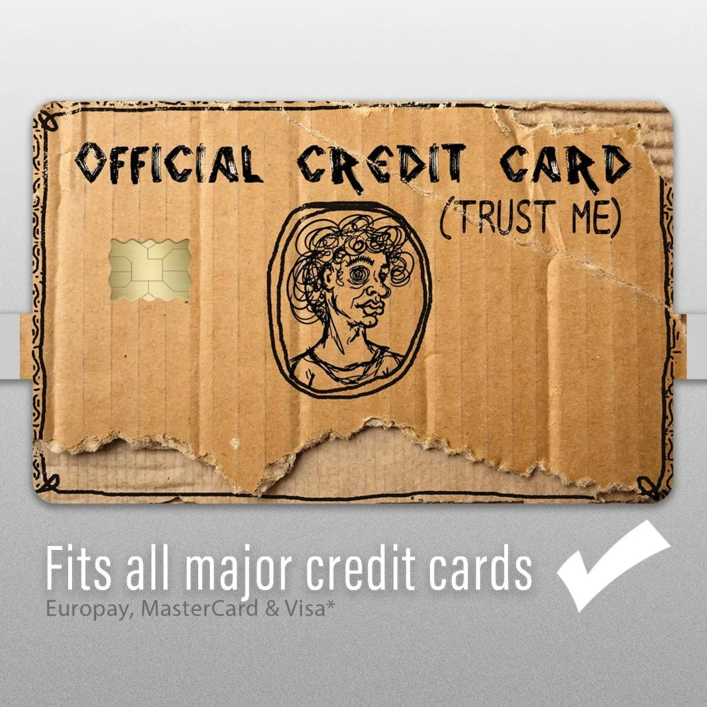 autocollants carte credit marron illustration humoristique bordure déchirée clips latéraux