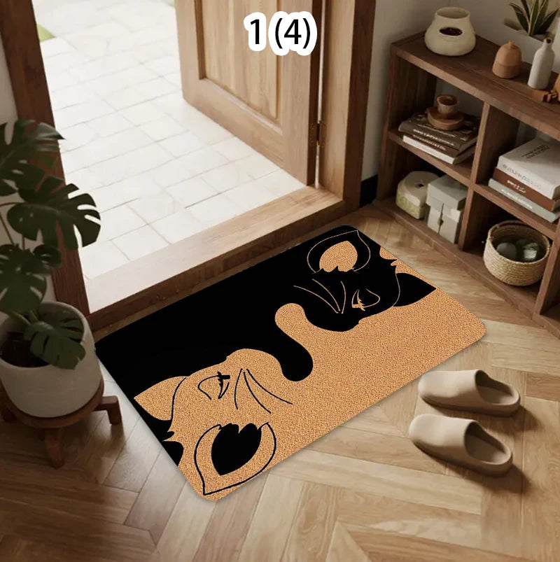 tapis moderne antidérapant face chat noir bonjour revoir extérieur intérieur salon