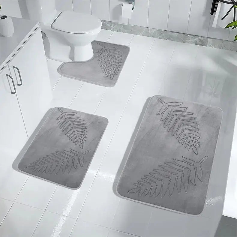 tapis bain antidérapant mousse mémoire forme feuilles palmier relief moderne vert foncé absorbant eau