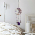 mobile mural décoratif boho lune pierres semi précieuses or violet vert rose blanc doré