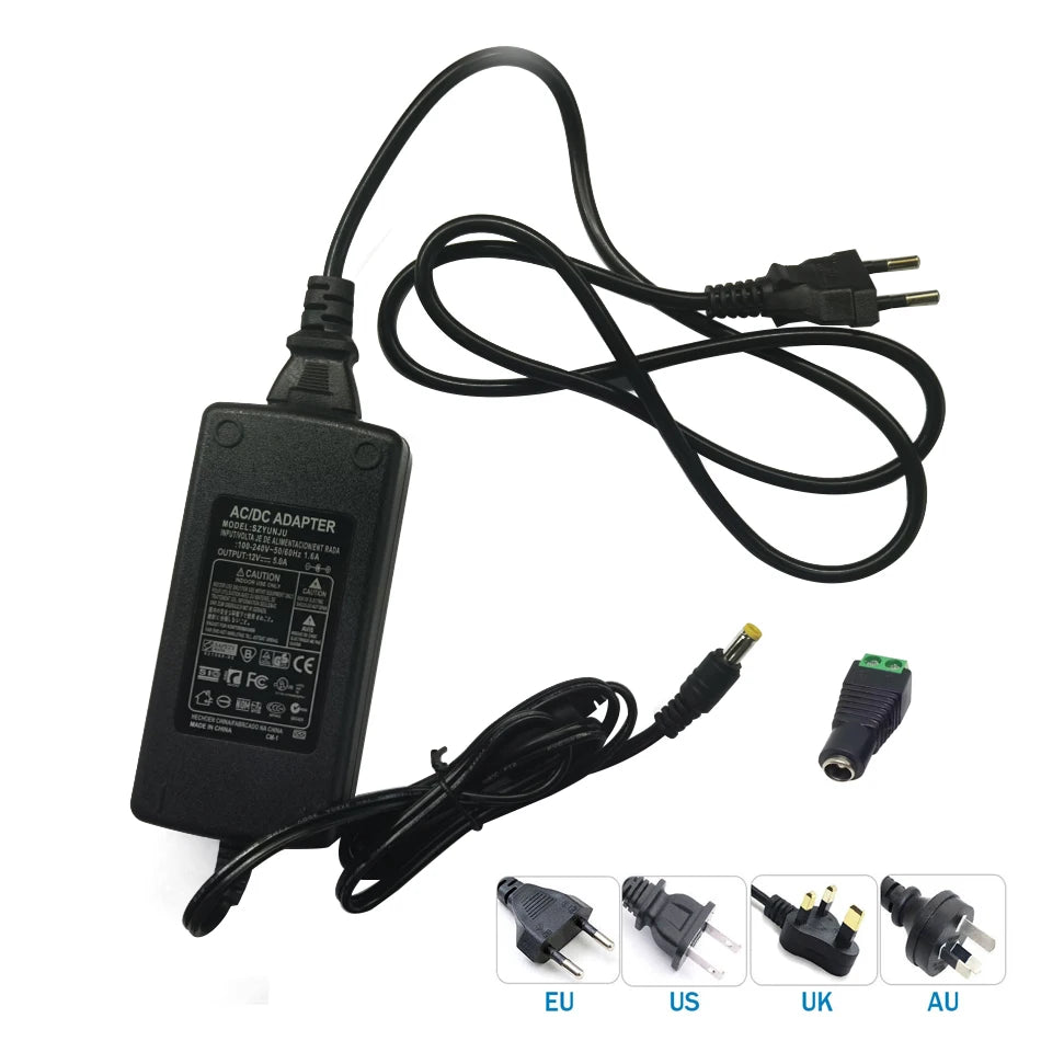 transformateur éclairage 12v 5a noir prise us uk eu led 60w adaptable cable international