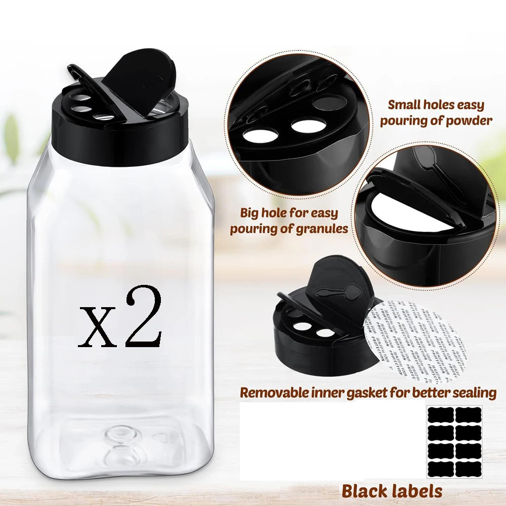 bocaux plastique transparents couvercle noir shaker assaisonnement herbes épices stockage moderne minimaliste
