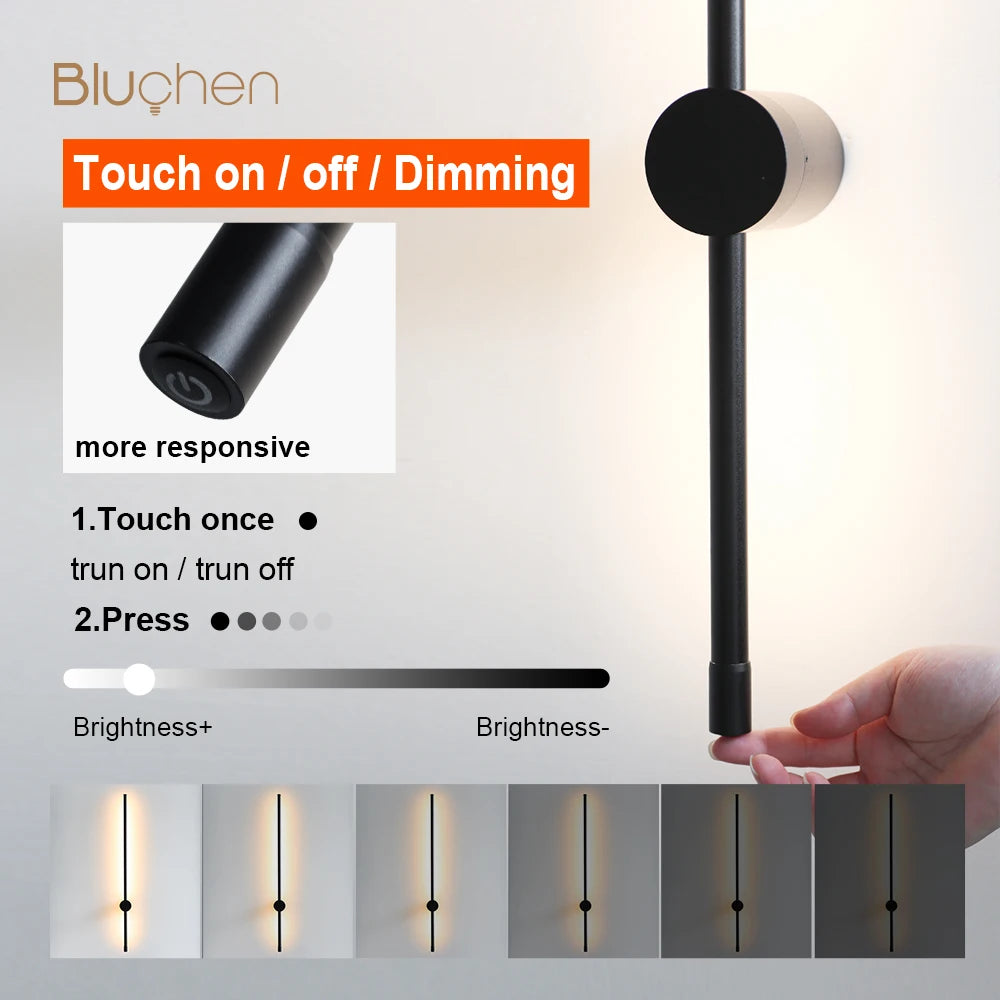 lampe murale moderne noire led tactile réglable 550 800 1000 1200 mm