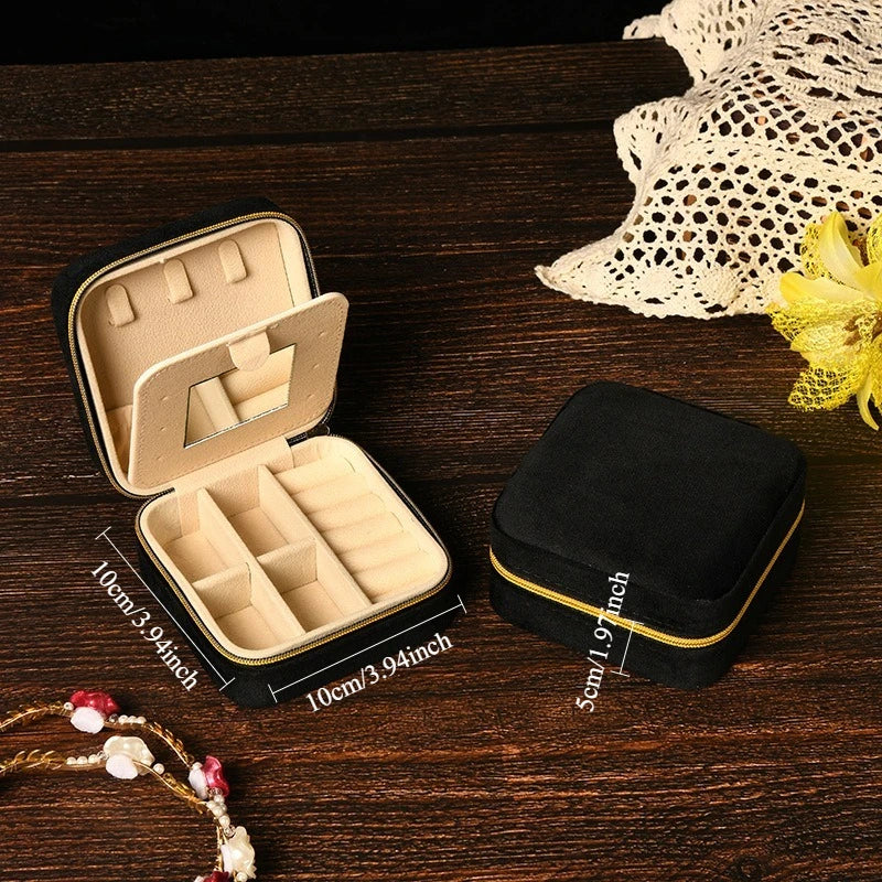 boîte bijoux velours femme bague collier boucles d'oreilles miroir compartiments portable classique vintage fermée