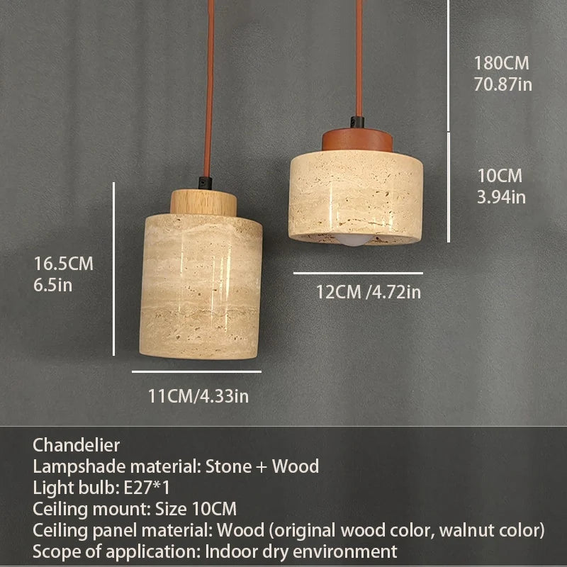 lampe suspendue pierre naturelle texture bois moderne élégante câble ajustable chambre salon étude
