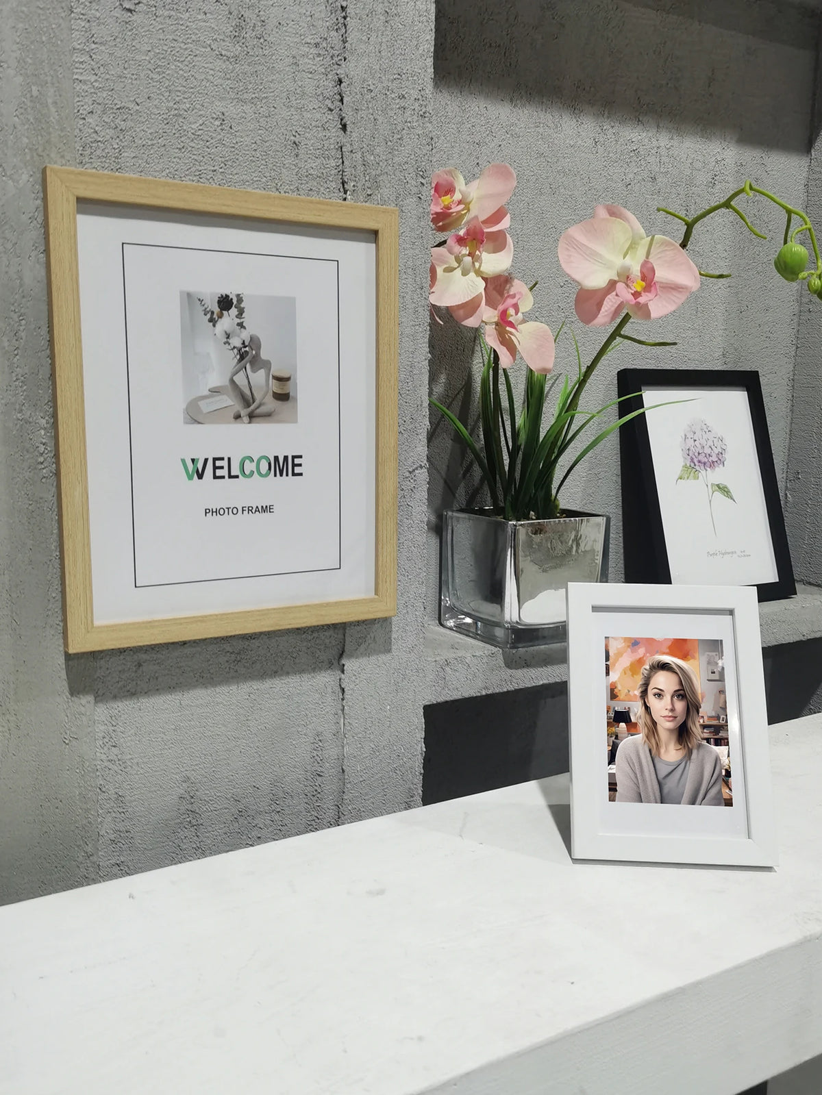 cadre photo bois rectangulaire contemporain mur table motifs floraux abstraits