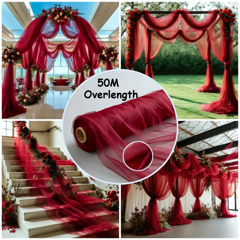 tissu mousseline soie rouleau 50mètres transparent rouge profond blanc décoration mariage