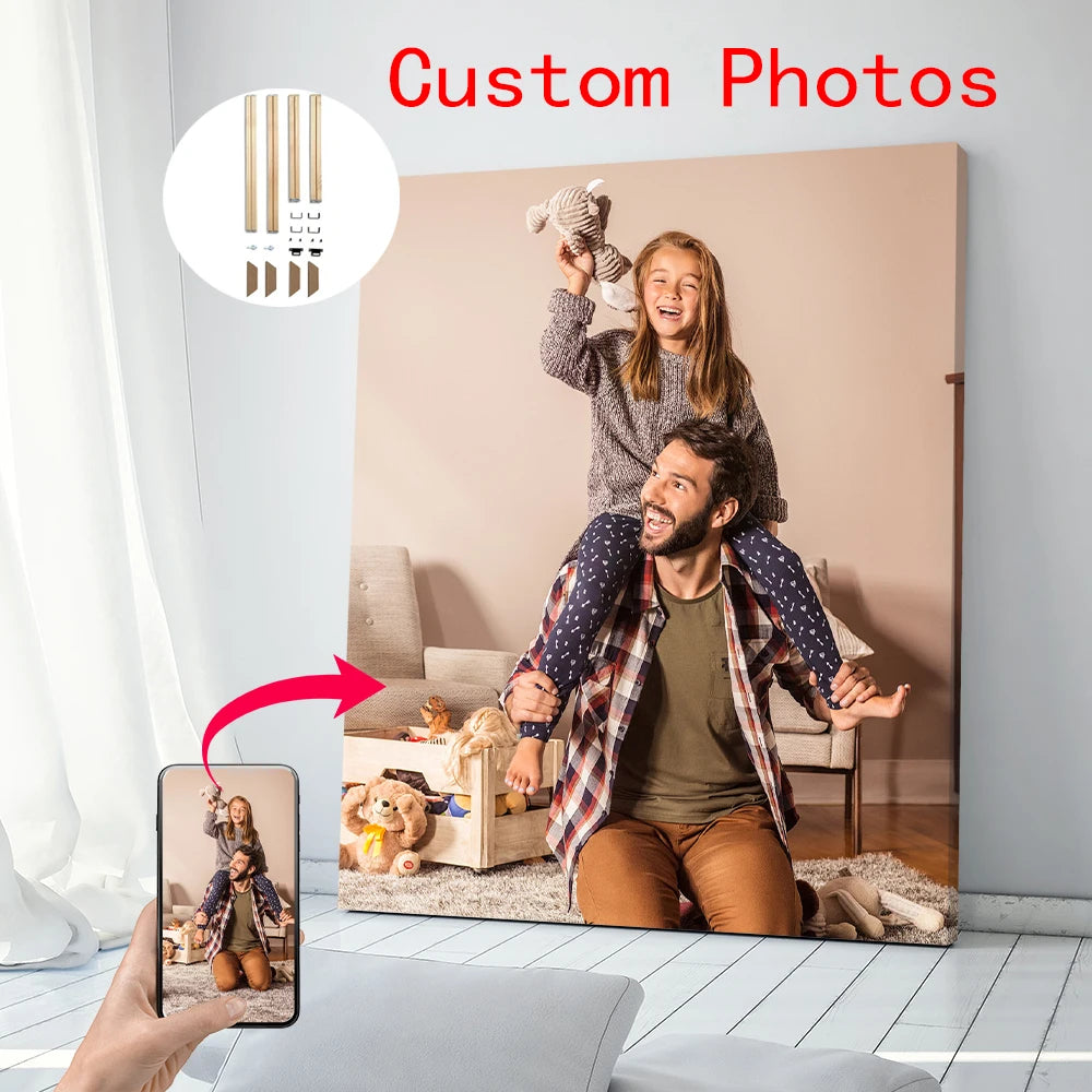 cadre photo personnalisé bois naturel toile blanche décoration murale moderne grande taille maison