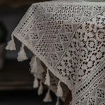 rideau boho chic crocheté motifs géométriques beige translucide pompons 150x100cm 150x160cm 150x200cm 150x240cm