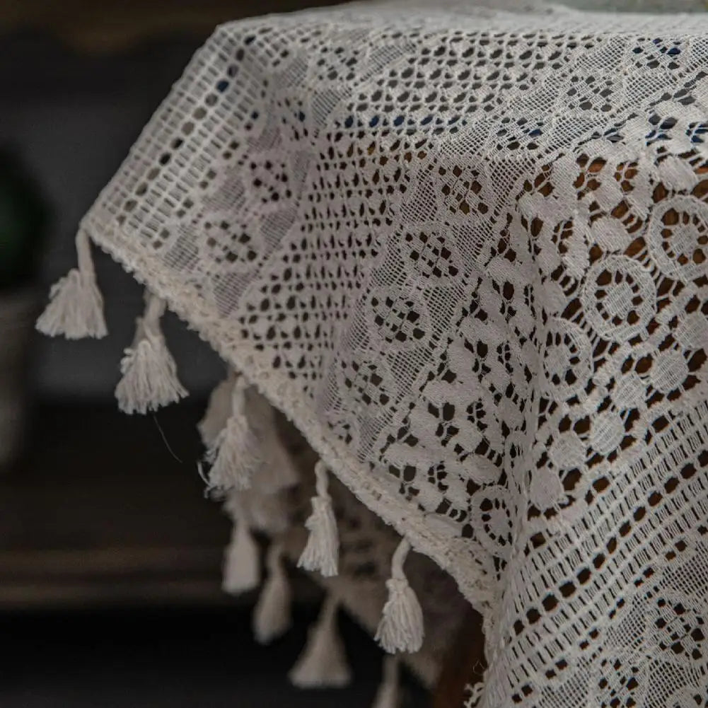 rideau boho chic crocheté motifs géométriques beige translucide pompons 150x100cm 150x160cm 150x200cm 150x240cm